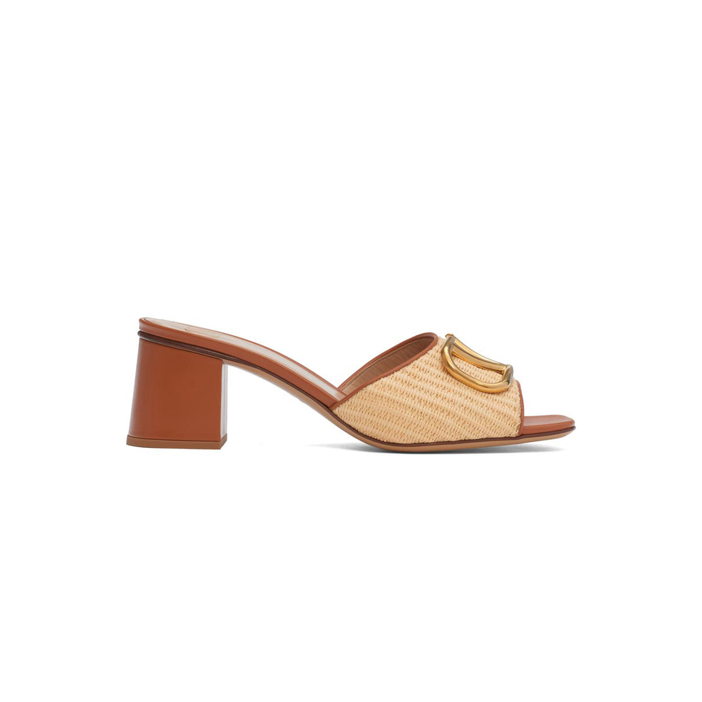 Va1e*ntin0 garavani vlogo leather-trimmed raffia sandals